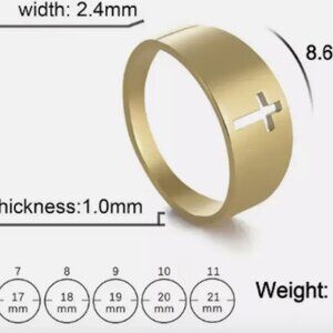 Gold Cross CutoutJesus Ring Stainless Steel Christian Jewelry Gradual Wide